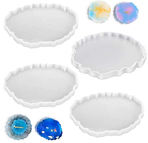 Juego de 4 Moldes para Posavasos de Silicona,Resina epoxi Moldes Silicona Grandes,Moldes de Resina de Silicona,Moldes de Silicona