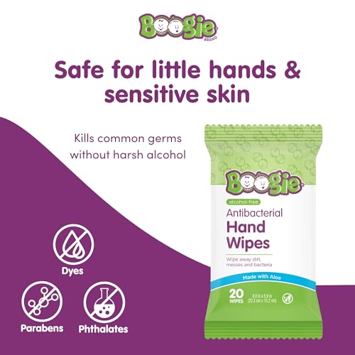 Image of Boogie Antibacterial Hand Wipes - 20 Count - Hypoallergenic & Alcohol-Free - Travel and Diaper Bag Essential