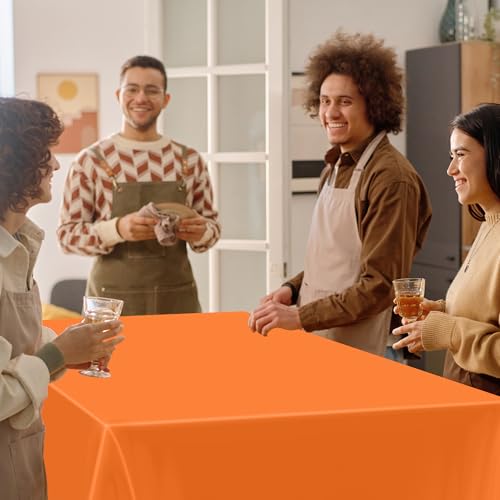 Image of 2 Pack Picnic Table Cover, 108 x 54 Inches Orange Plastic Tablecloth, Rectangle Tablecover Orange Disposable Tablecloth, Tear Resistant Table Decor Party Supplies for Wedding Birthday Anniversary