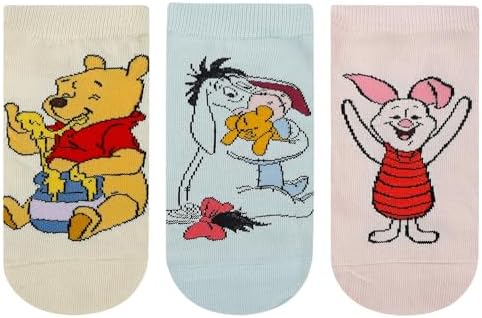 SocksXpress Disney Winnie the Pooh Character Lowcut/Ankle length socks for Women (Pack of 3 Pairs)(Free Size) White, Black, Grey|Made with 100% Cotton & Spandex