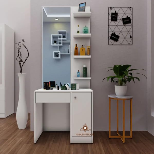 ABBAJI INTERIORS Engineered Wood Dressing Table with 4 Shelves and 1 Drawer (White)-image-40