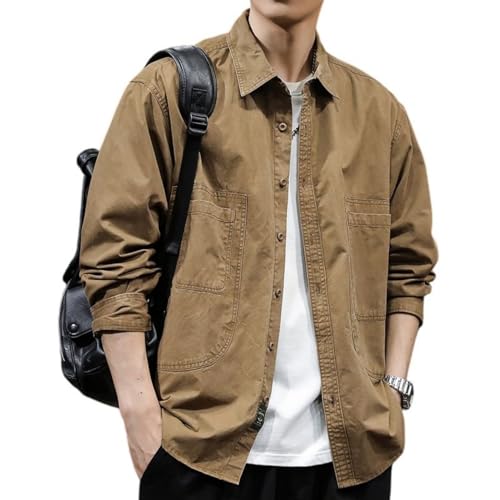 Chemise de travail en coton homme vintage à manches longues et coupe ample