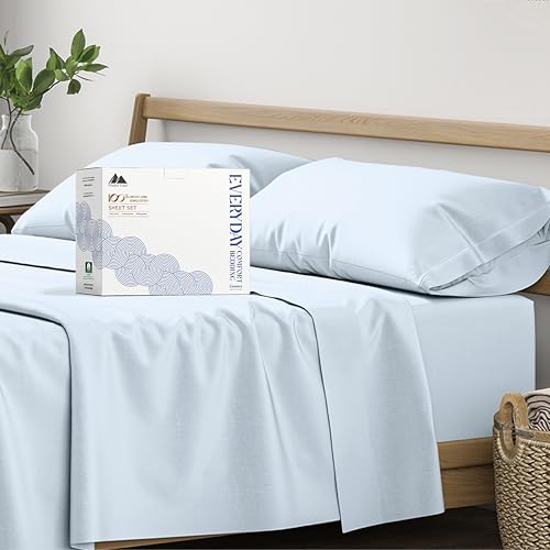 Image of Mayfair Linen Organic Cotton Twin XL Sheets, 16 inch Deep Pocket, Light Blue