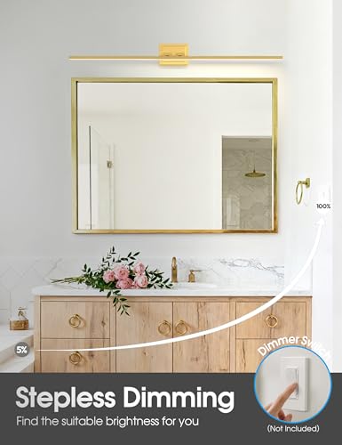 Image of VOLISUN Bathroom Vanity Light 48 inch, 30W Dimmable 5CCT Led Bathroom Light Fixture Over Mirror, Gold Bar Vanity Light for Bathrooms-ETL Certificated