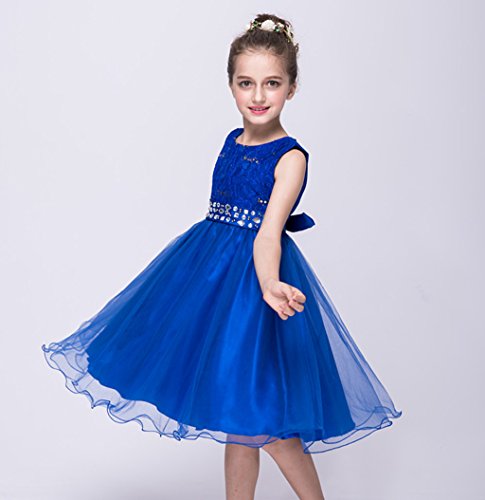 Dreamhigh Wedding Flower Girl's Sequined Shining Crystal Waist Evening Dress Up Royal Blue 5-6 Years #TOP4