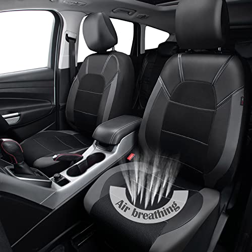 Image of CAR PASS Leather Car Seat Covers Front Seats only, with Air Mesh Front Seat Covers Breathable, Cool Automotive Seat Covers 2 Pack, Universal Fit Most Cars,SUV,Truck,Van Airbag Compatible(Black Gray)