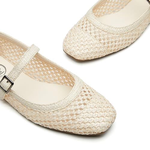 Image of Trary Mary Jane Shoes Women Woven Flats for Women Dressy Ballet Flats Squared Toe Mary Jane Flats Shoes