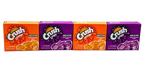 Crush Grape Gelatin and Orange Gelatin Bundle with Jello Shot Recipe Cards from Carefree Caribou! Includes Two (2) 2.79oz Boxes of Grape Crush Gelatin and Two (2) 2.79oz Boxes of Orange Crush Gelatin