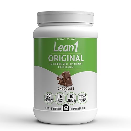 LEAN1 Chocolate Protein Powder Meal Replacement Shakes By Nutrition 53, Lactose & Gluten Free with Green Coffee Bean Extract, 23 Serving Tub - 48.7 oz