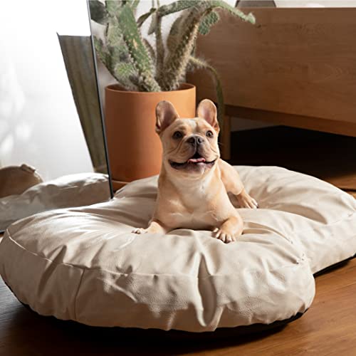 Paw Brands Pupcloud Faux Leather Memory Foam Dog Bed - Cream #TOP25