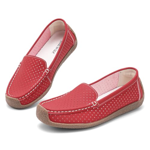Image of Women's Comfortable & Lightweight Leather Loafers Slip-Ons Driving Walking Mocs Boat Shoes Cute Business Casual Dress Shoes Work Flats for Women