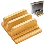 ROCDEER Vertical Laptop Stand for Desk, Double Stand Holder with Adjustable Dock 0.98" to 1.77", Fits All MacBook/Surface/Samsung/HP/Dell/Chrome Book, Natural Bamboo