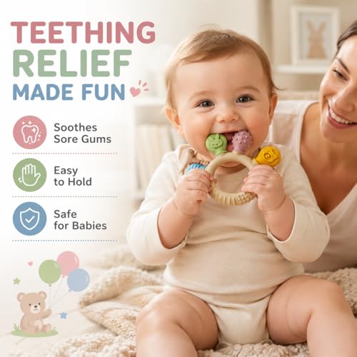 Image of Baby Teether Toy for 3+ Months, BPA-Free Food Grade Silicone Teething Ring, Soft Chew Toy for Teething Relief, Easy Grip Sensory Teether for Infants 6-12 Months, Newborn Baby Gift for Boys & Girls (New Teether)