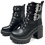 MEOTINA Platform Combat Boots Goth Chunky Heel Ankle...