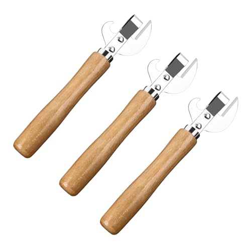 3Pcs Stainless Steel Can Opener,Traditional Smooth Edge Manual Hand Held Can Opener,Kitchen Stab Can & Tin Opener and Corkscrew for Women Gift