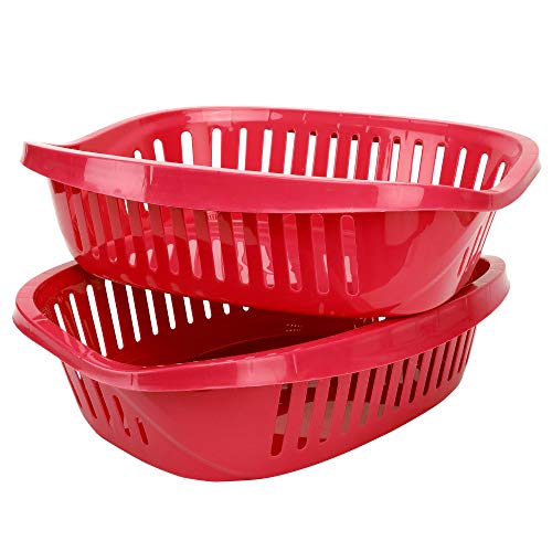 Cutting EDGE Fruits and Vegetables Storage Basket (Set of 2), Modern Design Draining Plastic Tokri, Extremely Durable, Home & Kitchen Organizer - (Red)
