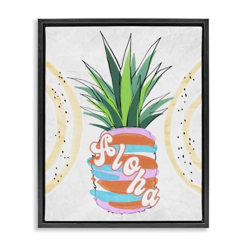 Tropical Aloha Pineapple Groovy Text, 24 x 30 Inch Canvas in Floater Frame