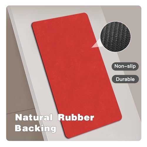 Christmas Bath Mat, Red Bathroom Rugs Non Slip Washable Thin Absorbent Bath Mat Fits Under Door Bathroom Floor Mat Perfect for Bath, Shower, or Sink 24"x60" Red