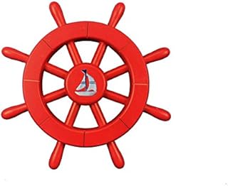 Red Decorative Ship Wheel With Sailboat 12