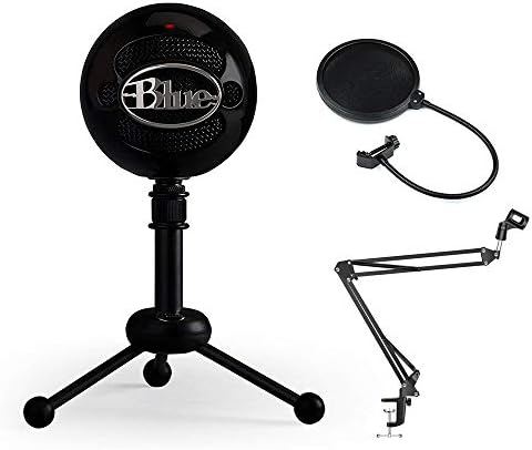 Blue Snowball Studio USB All-In-One Vocal Recording System with Adjustable Microphone Suspension Boom Scissor Arm Stand & Pop Filter Bundle