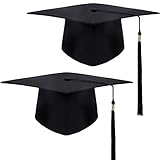 SATINIOR 2 Pieces Unisex Graduation Cap Adult Graduation Hat with Tassel for Graduation Dress Accessory Black