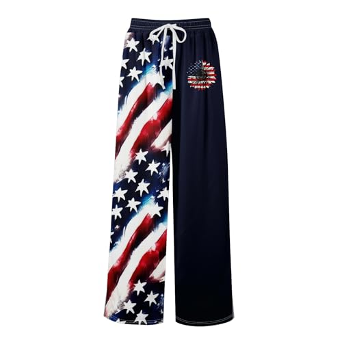 4Th of July Pants for Women American Flag Slit Baggy Wide Leg Pants High Waisted Elastic Summer Trouser Outfit Pockets2