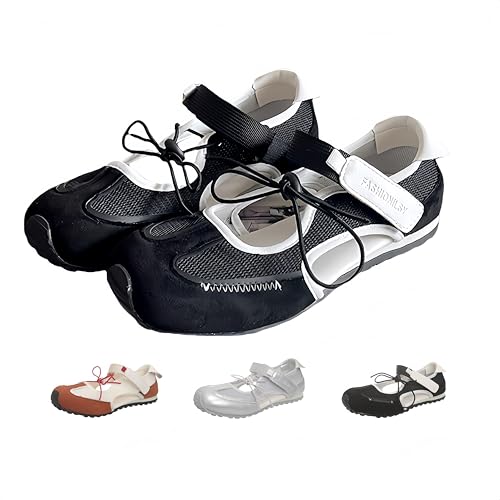 Women's Mary Jane Flats, Ballet-Inspired Hook-Loop Strap Elastic Laces Breathable Mesh Non-Slip Rubber Sole,Ideal for Daily Walks & Casual Outings