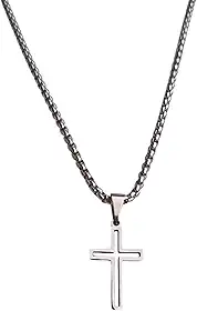Colar Com Pingente Crucifixo De Aço Inoxidável Cordão Com Corrente De Aço Inox Corrente Pingente Cruz De Aço Cirurgico Antialergico