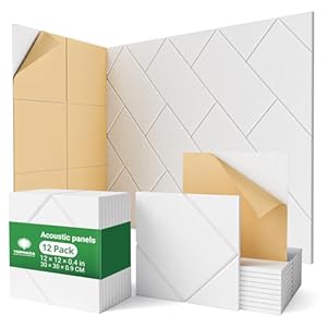 12 Pack Acoustic Panels, 12″ x 12″ x 0.4″ Decorative Sound Absorbing Panels for Walls, Ceilings & Doors, Self-Adhesive Peel & Stick Acoustic Art Tiles for Office, Game Room, Music Studio Pared (White)