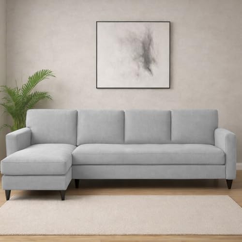 Image of Carlos LHS 4 Seater L Shape Sofa Set for Living Room & Home Office Furniture, Modern Durable Sectional Corner Sofa Couch, Premium Fabric Comfortable Seating with Strong Frame (Grey)