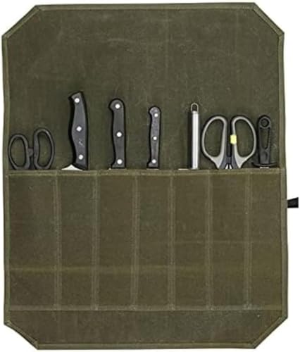 Fiozwea 旅行やキャンプに最適な、ポータブルで濡れたワックスキャンバス製のナイフ収納バッグ。防水仕様で、アウトドア調理器具の収納に便利なバッグです。カラーバリエーションも豊富です。 (ミリタリーグリーン)