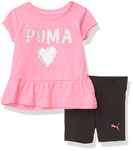 PUMA Baby Girls' Tee and Short Set, Fluo Pink Heather, 12M