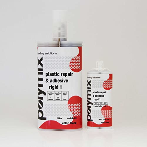 Image of Polymix Rigid Automotive Multipurpose Plastic Repair and Adhesive 200ml Cartridge & Two Application Mixing Nozzles (Black)