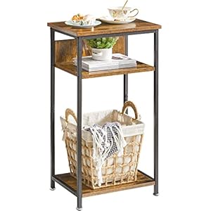 Beistelltisch, Nachttisch, Sofatisch, Couchtisch, mit 3 Ebenen, Industrie-Design, für Wohnzimmer, Schlafzimmer, TMJ408H