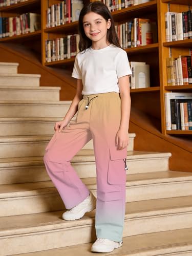 Image of SANGTREE Girls Parachute Pants Loose Lightweight Drawstring Waist Hip Hop Cargo Pants,6-16 Years