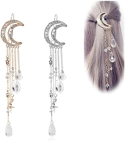 Andelaisi Boho Moon Hair Clip Barrette Tassel Pendant Hair Barrette Alloy Hair Accessories for Women and Girls Gifts (Silver)