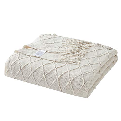 Bourina Throw Blanket Textured Solid Soft Sofa Throw Bed Runner Couch Cover Knitted Decorative Blanket Bed Runner, 50"X90" Beige #TOP5
