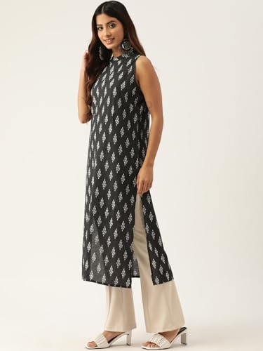 Image of feranoid Unique Printed Choker Neck Back Button Sleeveless Long Kurti