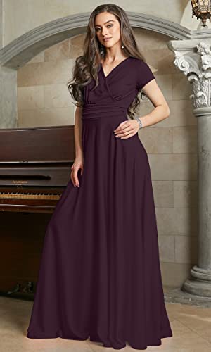 KOH KOH Women’s Long Cap Short Sleeve Flowy Cocktail Semi Formal Prom Gala Black Tie Bridesmaid Wedding Guest Work Dressy Tall Gown Gowns Maxi Dress Dresses, Sangria Wine L 12-14