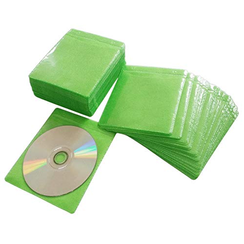 Haplives Cd/Dvd/Bluray Sleeves,Double-Sided Refill Plastic Sleeve For Cd And Dvd Storage Binders,100 Pack (Green) #TOP17