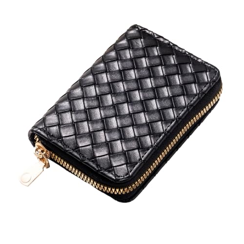 Women Slim Minimalist Wallet RFID Blocking 11 Slots Credit Card Holder Leather Case with Zipper(QB21 Black)