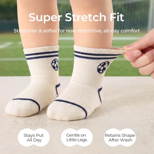 Image of Toddler Non Slip Cotton Crew Socks with Grips for Baby Boys Girls