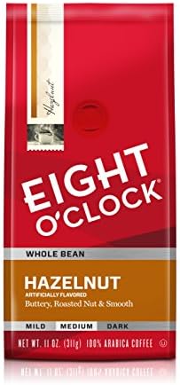 Eight O'Clock Coffee Hazelnut Whole Bean Coffee, Medium Roast, 11 Ounce (Pack of 4) - Buttery, Smooth & Nutty