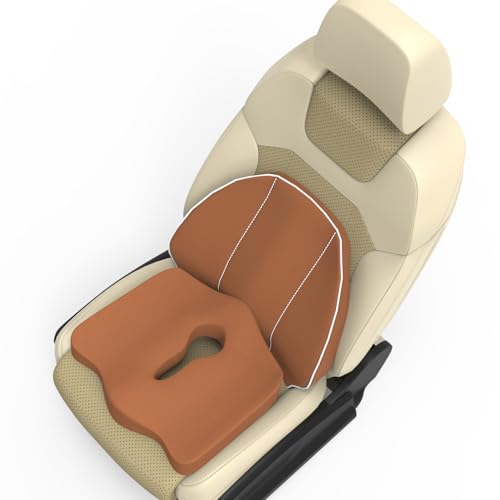 Image of Pillow Kit Memory Foam Back Support and Siting Cushion Ergonomic Adjust Sitting Position Relief Pain for Car or Office Chair. (Majestic tan, Spine Support)