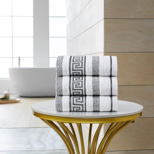 JoyCub Luxury Towel Set – 3x Hand Towels, 3x Bath Sheets & 2x Jumbo Bath Sheets | Soft Cotton | Greek Key Design | Quick Dry & Highly Absorbent | Bathroom Towel (White, 3x Hand Towel: 50 x 85 cm) - Cosy Home Interiors JoyCub Luxury Towel Set – 3x Hand Towels, 3x Bath Sheets & 2x Jumbo Bath Sheets | Soft Cotton | Greek Key Design | Quick Dry & Highly Absorbent | Bathroom Towel (White, 3x Hand Towel: 50 x 85 cm) - Image 2