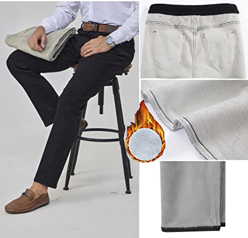 Fakanhui Men's Fleece Lined Jeans Winter Thermal Flannel Lined Jean Business Casual Dress Work Denim Jean2