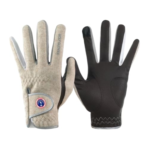 YOMIN SONGU ゴルフグローブ 冬用 防寒グローブ メンズ 両手用 防風 保温 軽量 自転車 登山 アウトドアスポーツ 手袋 防寒 暖かい タッチパネル対応 (べージュB, 23cm)