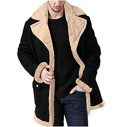 Ymosrh Men's Winter Trench Coat Sherpa Lined Pea Coat Business Casual Overcoat Long Jacket Coat, L-5XL
