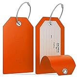 Shacke Luggage Tags with Full Back Privacy Cover w/Steel Loops - Set of 2 (Orange)