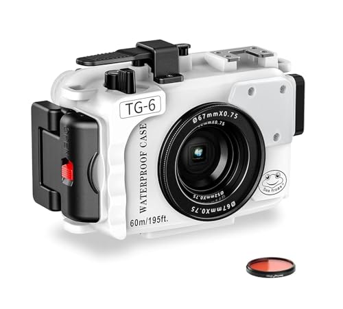 Sea frogs Camera Housing Compatible with Olympus TG-6, with Red Filter, Waterproof IPX8 Rated, 60m/197ft Depth Protection TG6 Underwater Camera Case (with Red Filter, White)